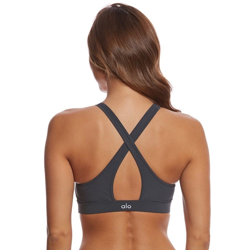 Alo Yoga Ripped Warrior Yoga Crop Top sports bra blue color size S